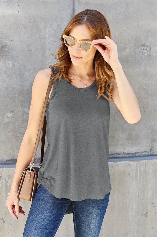 Full Size V-Neck High-Low T-Shirt